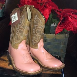 Girls NWT Old West Boots Metalic Pink Brown Sz 11